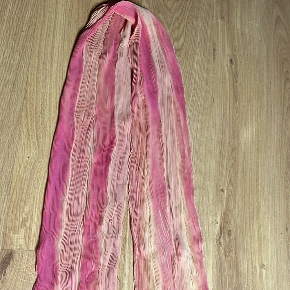 Plisse Peach Pink Cream Scrunch Silk 60” Wrap Around Scarf